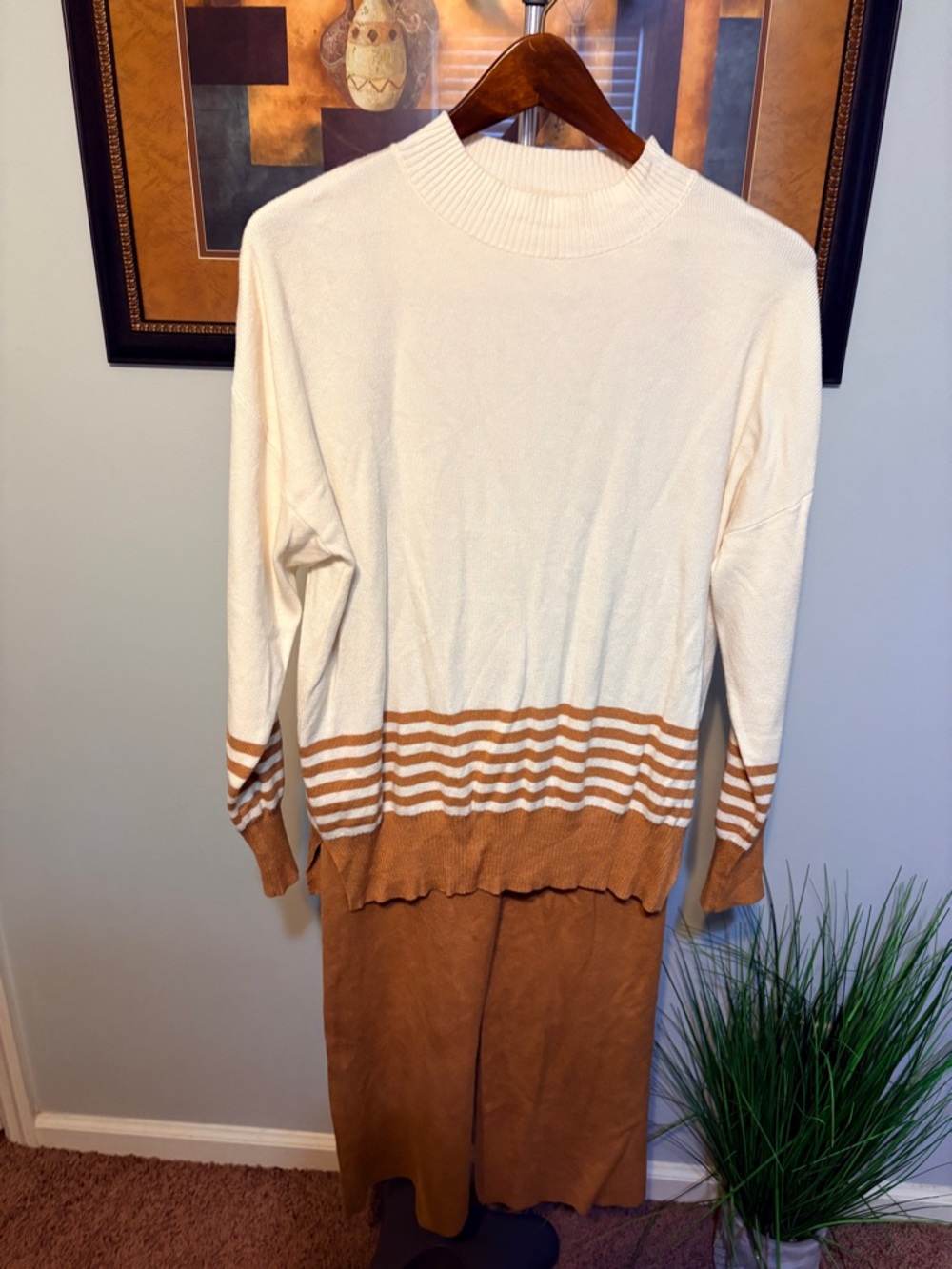 Cream and Caramel 2 pcs. Striped Knit Sweater Set